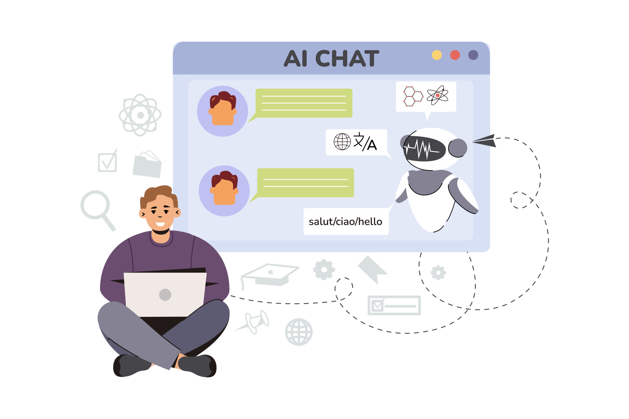 flat man using ai technology for help answer questions
